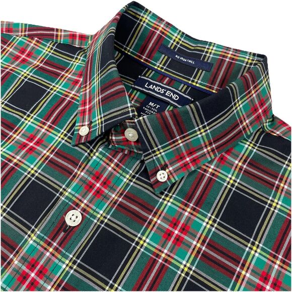 Lands' End Mens Button Down Long Sleeve Black Windowpane Plaid- M/T (15-15 1/2) - Picture 3 of 12